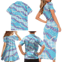 Blue Hawaii Palaka Honohono Pikake Family Matching Short Sleeve Bodycon Dress and Hawaiian Shirt Hawaiian Orchid Lei Polynesian Pattern LT14 - Polynesian Pride