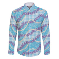 Blue Hawaii Palaka Honohono Pikake Family Matching Short Sleeve Bodycon Dress and Hawaiian Shirt Hawaiian Orchid Lei Polynesian Pattern LT14 Dad's Shirt - Long Sleeve Blue - Polynesian Pride