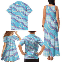 Blue Hawaii Palaka Honohono Pikake Family Matching Tank Maxi Dress and Hawaiian Shirt Hawaiian Orchid Lei Polynesian Pattern - Polynesian Pride