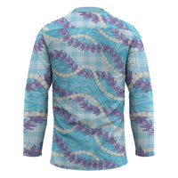 Blue Hawaii Palaka Honohono Pikake Hockey Jersey Hawaiian Orchid Lei Polynesian Pattern - Polynesian Pride