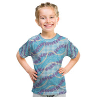 Blue Hawaii Palaka Honohono Pikake Kid T Shirt Hawaiian Orchid Lei Polynesian Pattern - Polynesian Pride