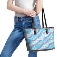Blue Hawaii Palaka Honohono Pikake Leather Tote Bag Hawaiian Orchid Lei Polynesian Pattern - Polynesian Pride