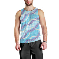 Blue Hawaii Palaka Honohono Pikake Men Tank Top Hawaiian Orchid Lei Polynesian Pattern - Polynesian Pride