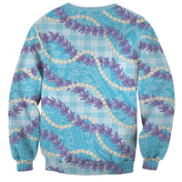 Blue Hawaii Palaka Honohono Pikake Sweatshirt Hawaiian Orchid Lei Polynesian Pattern - Polynesian Pride