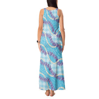 Blue Hawaii Palaka Honohono Pikake Tank Maxi Dress Hawaiian Orchid Lei Polynesian Pattern - Polynesian Pride