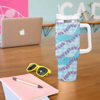 Blue Hawaii Palaka Honohono Pikake Tumbler With Handle Hawaiian Orchid Lei Polynesian Pattern - Polynesian Pride