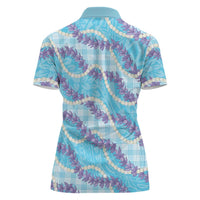 Blue Hawaii Palaka Honohono Pikake Women Polo Shirt Hawaiian Orchid Lei Polynesian Pattern - Polynesian Pride