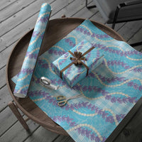 Blue Hawaii Palaka Honohono Pikake Wrapping Paper Hawaiian Orchid Lei Polynesian Pattern - Polynesian Pride