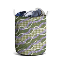 Green Hawaii Palaka Honohono Pikake Laundry Basket Hawaiian Orchid Lei Polynesian Pattern - Polynesian Pride