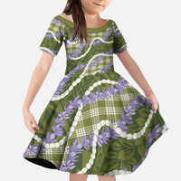 Green Hawaii Palaka Honohono Pikake Family Matching Long Sleeve Bodycon Dress and Hawaiian Shirt Hawaiian Orchid Lei Polynesian Pattern LT14 Daughter's Dress Green - Polynesian Pride