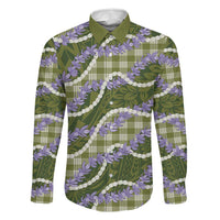 Green Hawaii Palaka Honohono Pikake Family Matching Long Sleeve Bodycon Dress and Hawaiian Shirt Hawaiian Orchid Lei Polynesian Pattern LT14 Dad's Shirt - Long Sleeve Green - Polynesian Pride