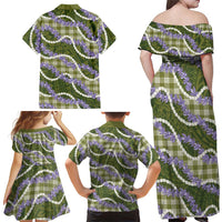Green Hawaii Palaka Honohono Pikake Family Matching Off Shoulder Maxi Dress and Hawaiian Shirt Hawaiian Orchid Lei Polynesian Pattern LT14 - Polynesian Pride