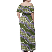 Green Hawaii Palaka Honohono Pikake Family Matching Off Shoulder Maxi Dress and Hawaiian Shirt Hawaiian Orchid Lei Polynesian Pattern - Polynesian Pride