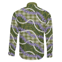 Green Hawaii Palaka Honohono Pikake Family Matching Off Shoulder Short Dress and Hawaiian Shirt Hawaiian Orchid Lei Polynesian Pattern LT14 - Polynesian Pride