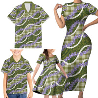 Green Hawaii Palaka Honohono Pikake Family Matching Short Sleeve Bodycon Dress and Hawaiian Shirt Hawaiian Orchid Lei Polynesian Pattern LT14 - Polynesian Pride