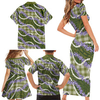 Green Hawaii Palaka Honohono Pikake Family Matching Short Sleeve Bodycon Dress and Hawaiian Shirt Hawaiian Orchid Lei Polynesian Pattern LT14 - Polynesian Pride