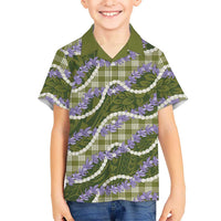 Green Hawaii Palaka Honohono Pikake Family Matching Short Sleeve Bodycon Dress and Hawaiian Shirt Hawaiian Orchid Lei Polynesian Pattern LT14 - Polynesian Pride