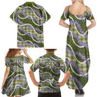 Green Hawaii Palaka Honohono Pikake Family Matching Summer Maxi Dress and Hawaiian Shirt Hawaiian Orchid Lei Polynesian Pattern LT14 - Polynesian Pride