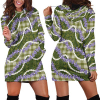 Green Hawaii Palaka Honohono Pikake Hoodie Dress Hawaiian Orchid Lei Polynesian Pattern - Polynesian Pride
