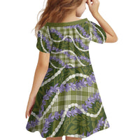 Green Hawaii Palaka Honohono Pikake Kid Short Sleeve Dress Hawaiian Orchid Lei Polynesian Pattern - Polynesian Pride