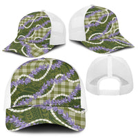 Green Hawaii Palaka Honohono Pikake Mesh Trucker Cap Hawaiian Orchid Lei Polynesian Pattern - Polynesian Pride