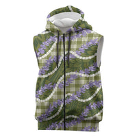 Green Hawaii Palaka Honohono Pikake Sleeveless Zip Hoodie Hawaiian Orchid Lei Polynesian Pattern - Polynesian Pride