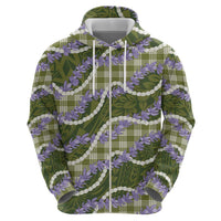 Green Hawaii Palaka Honohono Pikake Zip Hoodie Hawaiian Orchid Lei Polynesian Pattern - Polynesian Pride