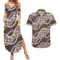 Brown Hawaii Palaka Honohono Pikake Couples Matching Summer Maxi Dress and Hawaiian Shirt Hawaiian Orchid Lei Polynesian Pattern LT14 Brown - Polynesian Pride