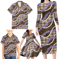 Brown Hawaii Palaka Honohono Pikake Family Matching Long Sleeve Bodycon Dress and Hawaiian Shirt Hawaiian Orchid Lei Polynesian Pattern LT14 - Polynesian Pride