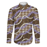 Brown Hawaii Palaka Honohono Pikake Family Matching Mermaid Dress and Hawaiian Shirt Hawaiian Orchid Lei Polynesian Pattern LT14 Dad's Shirt - Long Sleeve Brown - Polynesian Pride