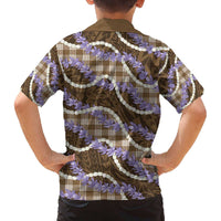 Brown Hawaii Palaka Honohono Pikake Family Matching Off The Shoulder Long Sleeve Dress and Hawaiian Shirt Hawaiian Orchid Lei Polynesian Pattern LT14 - Polynesian Pride