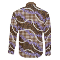 Brown Hawaii Palaka Honohono Pikake Family Matching Off The Shoulder Long Sleeve Dress and Hawaiian Shirt Hawaiian Orchid Lei Polynesian Pattern LT14 - Polynesian Pride