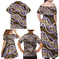 Brown Hawaii Palaka Honohono Pikake Family Matching Off Shoulder Maxi Dress and Hawaiian Shirt Hawaiian Orchid Lei Polynesian Pattern LT14 - Polynesian Pride