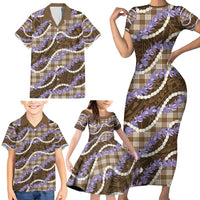 Brown Hawaii Palaka Honohono Pikake Family Matching Short Sleeve Bodycon Dress and Hawaiian Shirt Hawaiian Orchid Lei Polynesian Pattern LT14 - Polynesian Pride