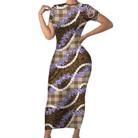 Brown Hawaii Palaka Honohono Pikake Family Matching Short Sleeve Bodycon Dress and Hawaiian Shirt Hawaiian Orchid Lei Polynesian Pattern LT14 Brown - Polynesian Pride