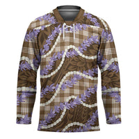 Brown Hawaii Palaka Honohono Pikake Hockey Jersey Hawaiian Orchid Lei Polynesian Pattern - Polynesian Pride
