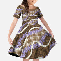 Brown Hawaii Palaka Honohono Pikake Kid Short Sleeve Dress Hawaiian Orchid Lei Polynesian Pattern - Polynesian Pride
