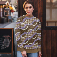 Brown Hawaii Palaka Honohono Pikake Ugly Christmas Sweater Hawaiian Orchid Lei Polynesian Pattern - Polynesian Pride