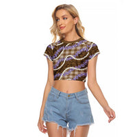 Brown Hawaii Palaka Honohono Pikake Raglan Cropped T Shirt Hawaiian Orchid Lei Polynesian Pattern - Polynesian Pride