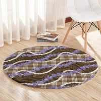 Brown Hawaii Palaka Honohono Pikake Round Carpet Hawaiian Orchid Lei Polynesian Pattern - Polynesian Pride