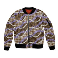 Brown Hawaii Palaka Honohono Pikake Sleeve Zip Bomber Jacket Hawaiian Orchid Lei Polynesian Pattern - Polynesian Pride