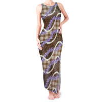 Brown Hawaii Palaka Honohono Pikake Tank Maxi Dress Hawaiian Orchid Lei Polynesian Pattern - Polynesian Pride