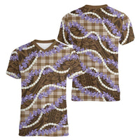 Brown Hawaii Palaka Honohono Pikake Women V-Neck T-Shirt Hawaiian Orchid Lei Polynesian Pattern - Polynesian Pride