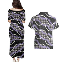 Black Hawaii Palaka Honohono Pikake Couples Matching Puletasi and Hawaiian Shirt Hawaiian Orchid Lei Polynesian Pattern - Polynesian Pride