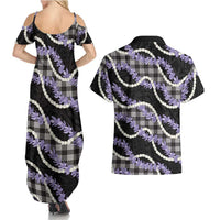 Black Hawaii Palaka Honohono Pikake Couples Matching Summer Maxi Dress and Hawaiian Shirt Hawaiian Orchid Lei Polynesian Pattern LT14 - Polynesian Pride