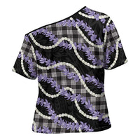 Black Hawaii Palaka Honohono Pikake Cross Shoulder Shirt Hawaiian Orchid Lei Polynesian Pattern - Polynesian Pride