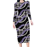 Black Hawaii Palaka Honohono Pikake Family Matching Long Sleeve Bodycon Dress and Hawaiian Shirt Hawaiian Orchid Lei Polynesian Pattern LT14 Black - Polynesian Pride