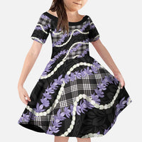 Black Hawaii Palaka Honohono Pikake Family Matching Off The Shoulder Long Sleeve Dress and Hawaiian Shirt Hawaiian Orchid Lei Polynesian Pattern LT14 Daughter's Dress Black - Polynesian Pride