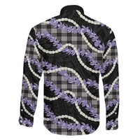 Black Hawaii Palaka Honohono Pikake Family Matching Off The Shoulder Long Sleeve Dress and Hawaiian Shirt Hawaiian Orchid Lei Polynesian Pattern LT14 - Polynesian Pride