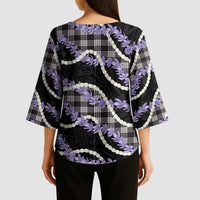 Black Hawaii Palaka Honohono Pikake Kimono Sleeve Blouse Hawaiian Orchid Lei Polynesian Pattern - Polynesian Pride